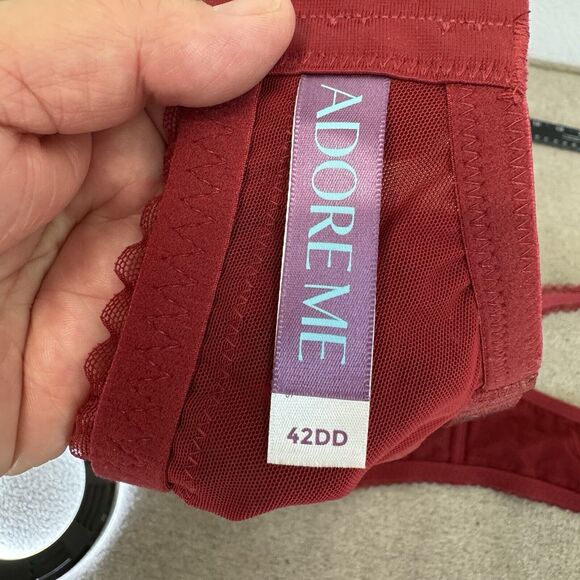 Adore Me Bra Women 42DD Red Lace Sheer Balconette Underwire Unlined Lingerie NEW - Picture 7 of 9